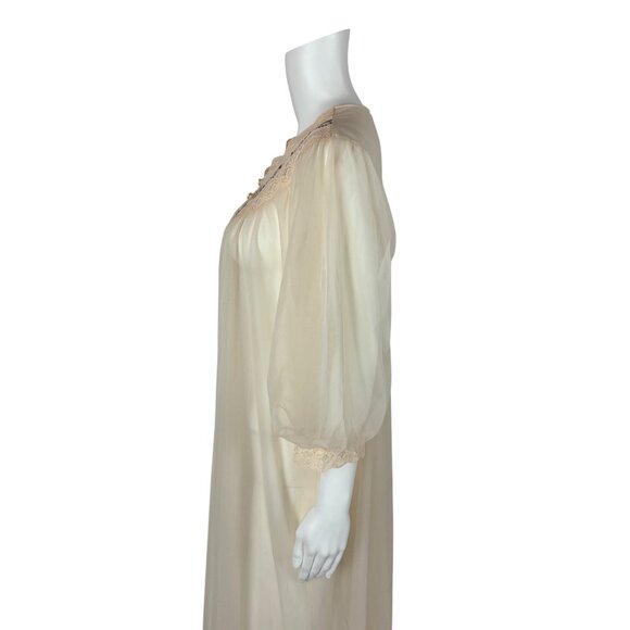 Vintage 80s Sheer Peignoir Women's Large Cream Chiffon Robe Deadstock JCPenney - Picture 7 of 11